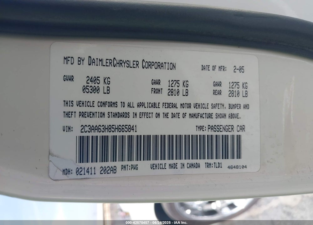 2005 CHRYSLER 300C VIN: 2C3AA63H85H665841