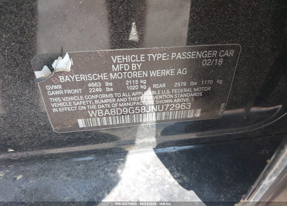 2018 BMW 330I VIN: WBA8D9G58JNU72963