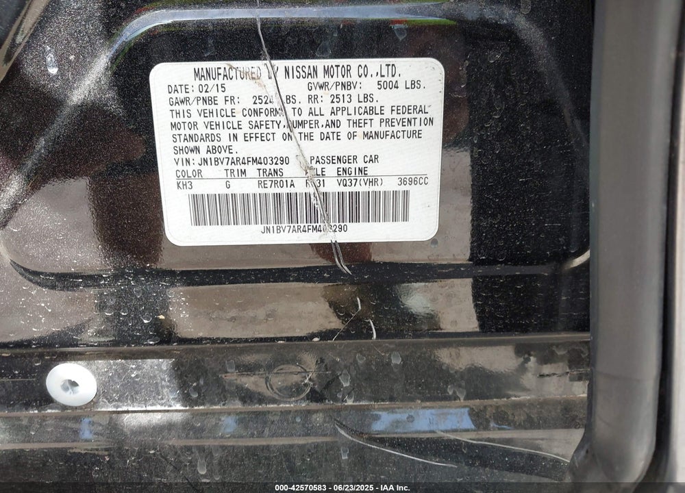 2015 INFINITI Q50 VIN: JN1BV7AR4FM403290
