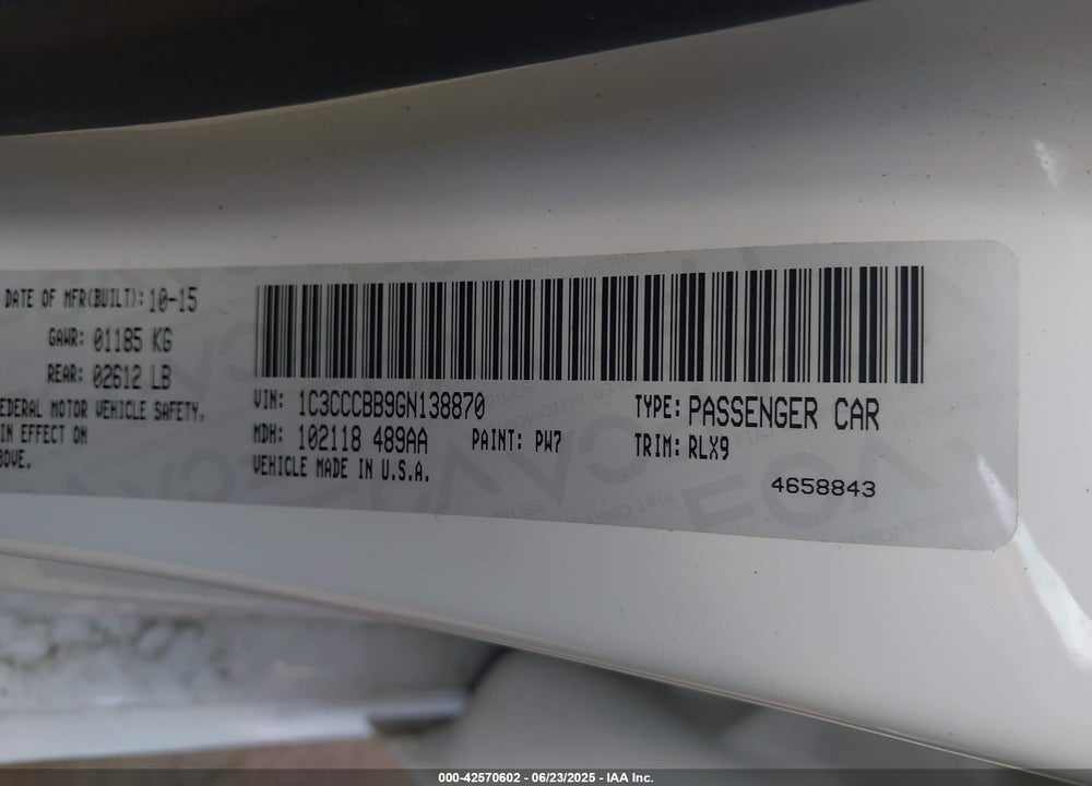 2016 CHRYSLER 200 S VIN: 1C3CCCBB9GN138870