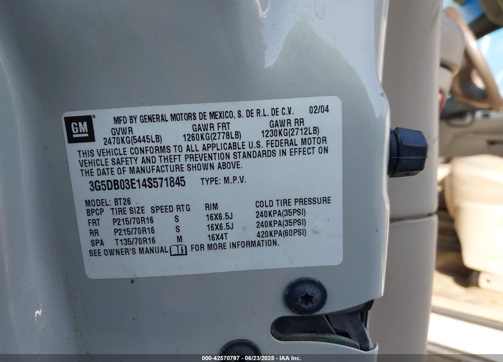 2004 BUICK RENDEZVOUS CX VIN: 3G5DB03E14S571845