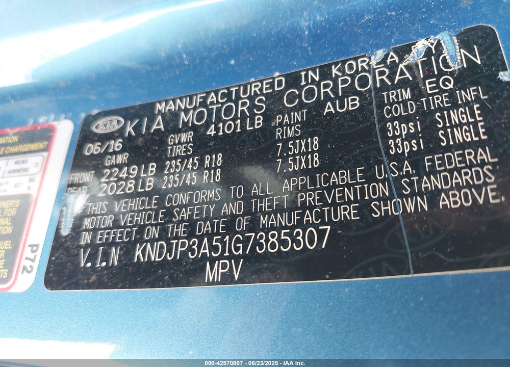 2016 KIA SOUL VIN: KNDJP3A51G7385307