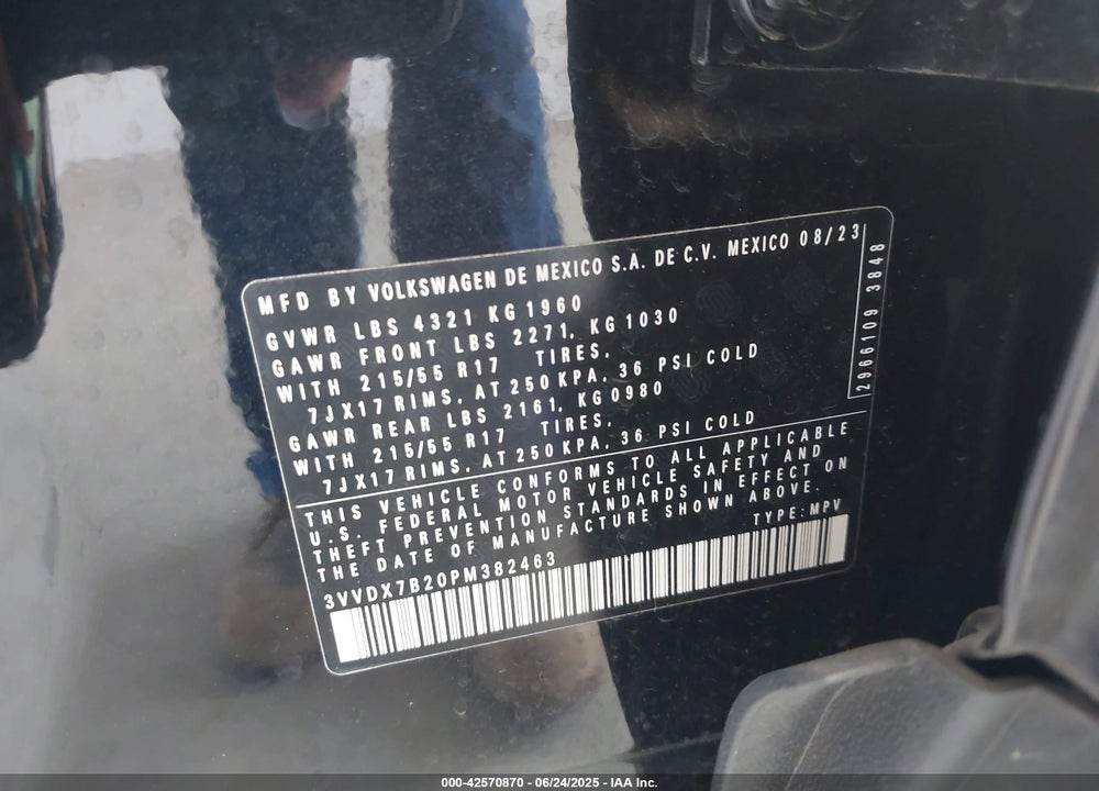 2023 VOLKSWAGEN TAOS VIN: 3VVDX7B20PM382463