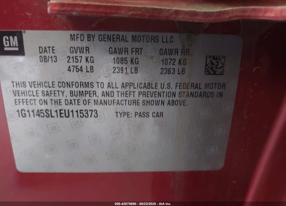 2014 CHEVROLET IMPALA VIN: 1G1145SL1EU115373