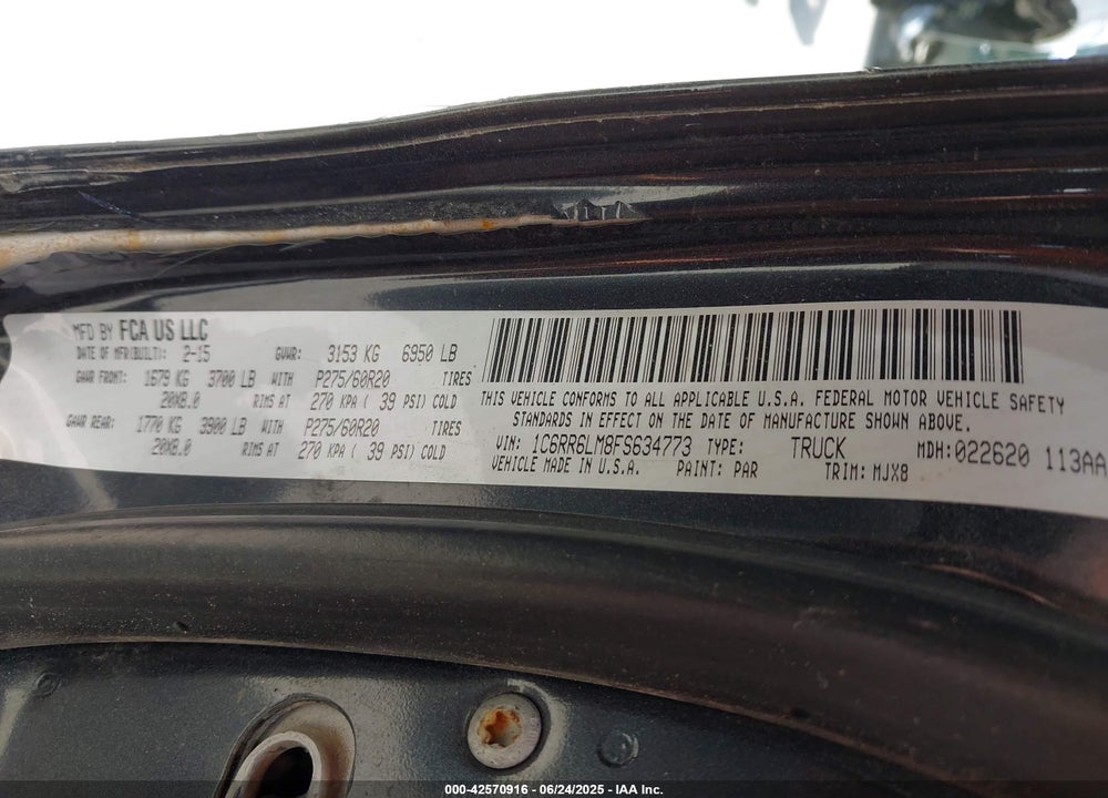 2015 RAM 1500 VIN: 1C6RR6LM8FS634773