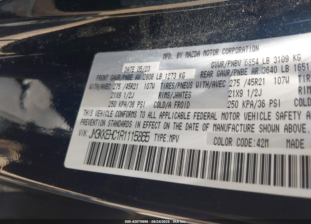 2024 MAZDA CX-90 VIN: JM3KKEHC1R1115865