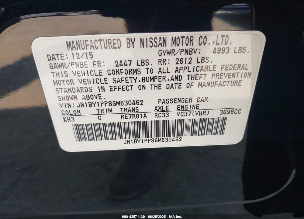 2016 INFINITI Q70 VIN: JN1BY1PP8GM630462