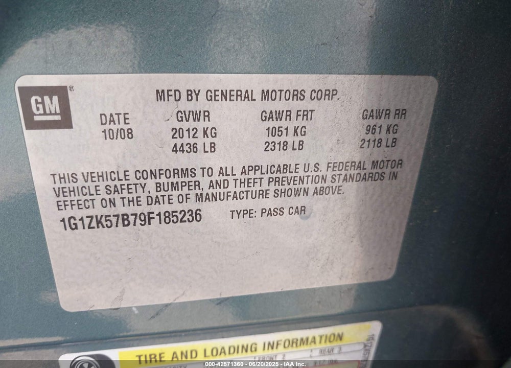 2009 CHEVROLET MALIBU LTZ VIN: 1G1ZK57B79F185236