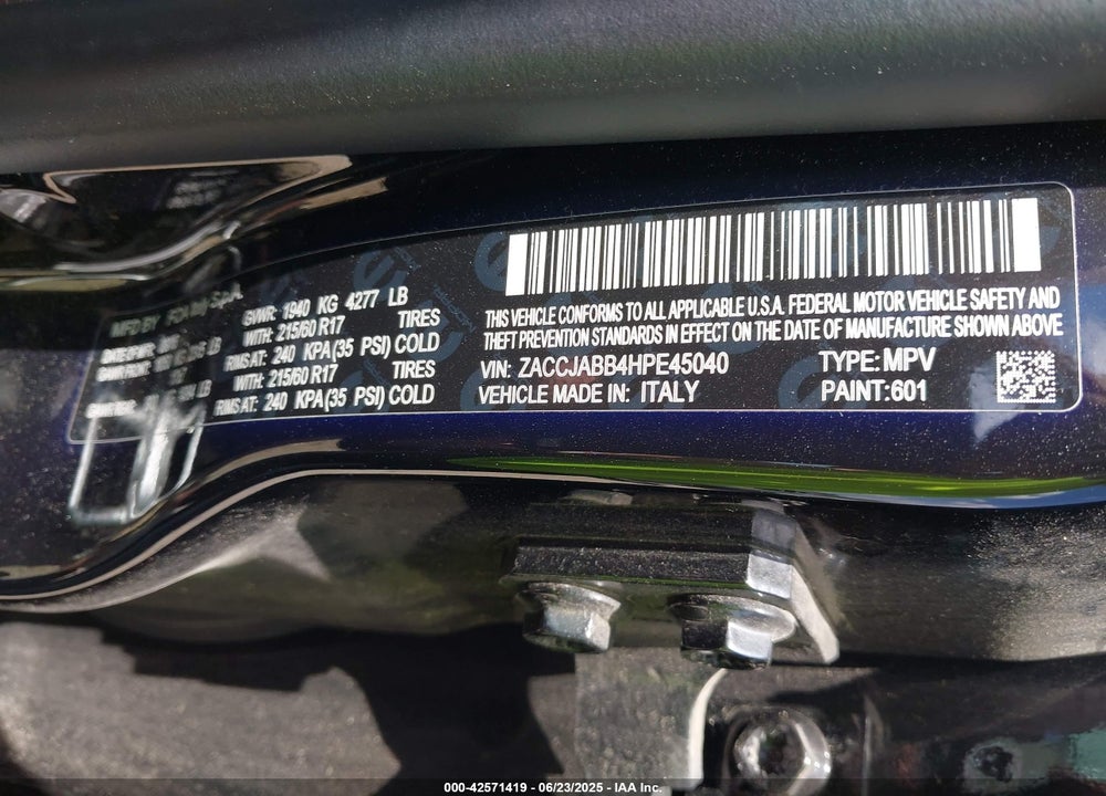2017 JEEP RENEGADE VIN: ZACCJABB4HPE45040