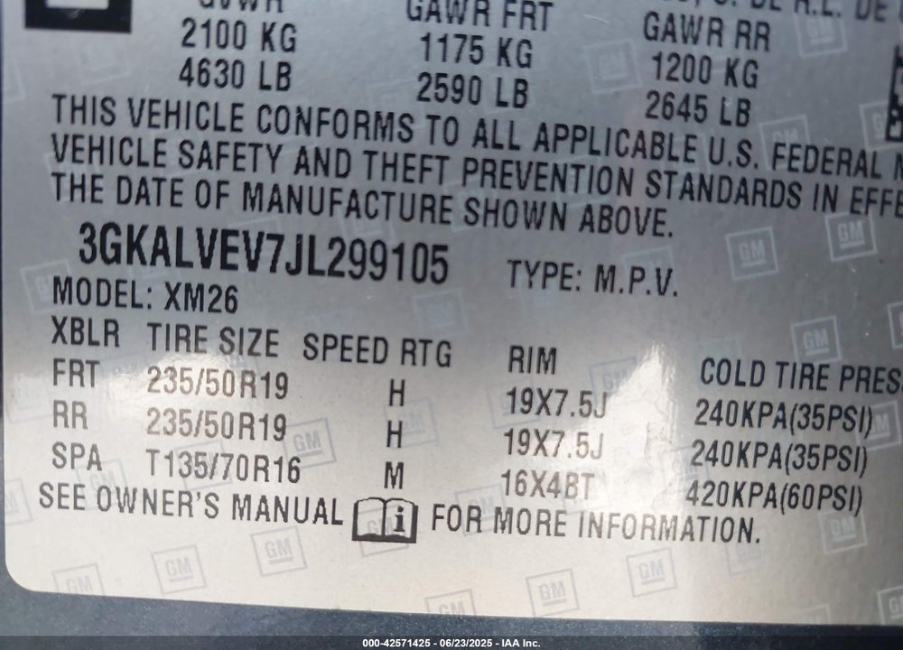 2018 GMC TERRAIN VIN: 3GKALVEV7JL299105