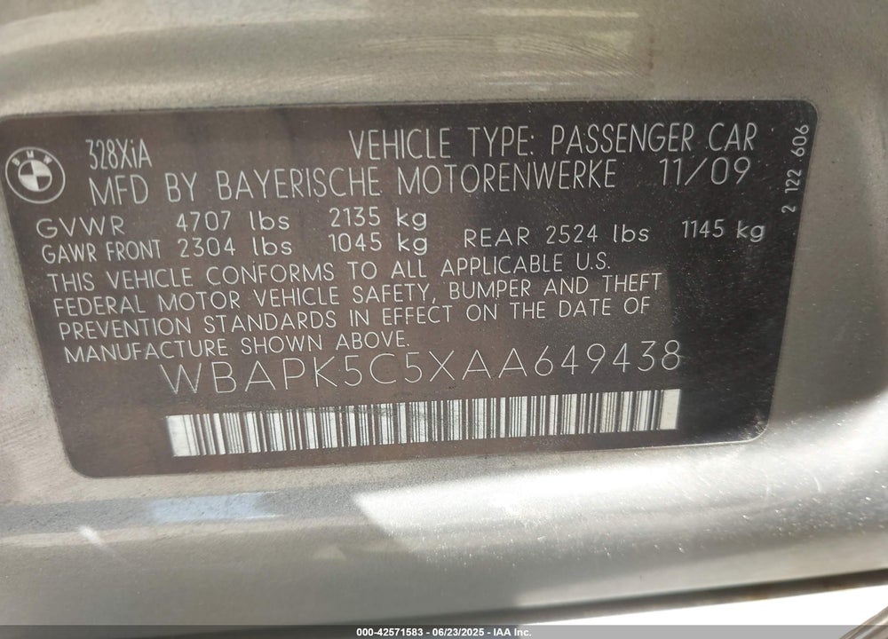 2010 BMW 3 SERIES VIN: WBAPK5C5XAA649438