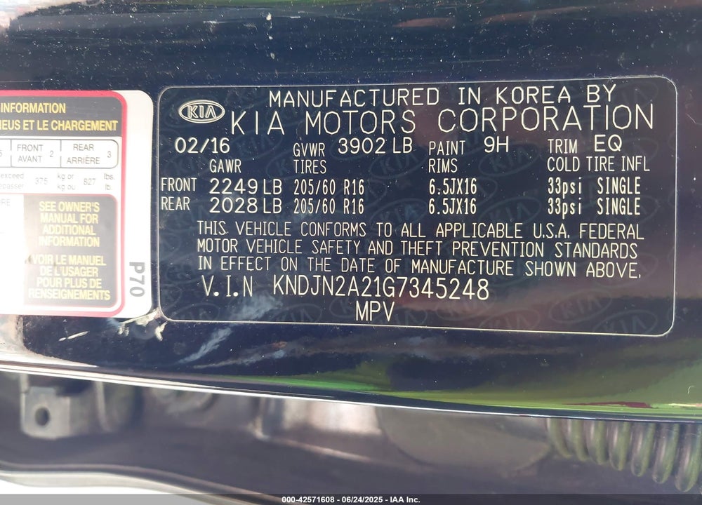 2016 KIA SOUL VIN: KNDJN2A21G7345248