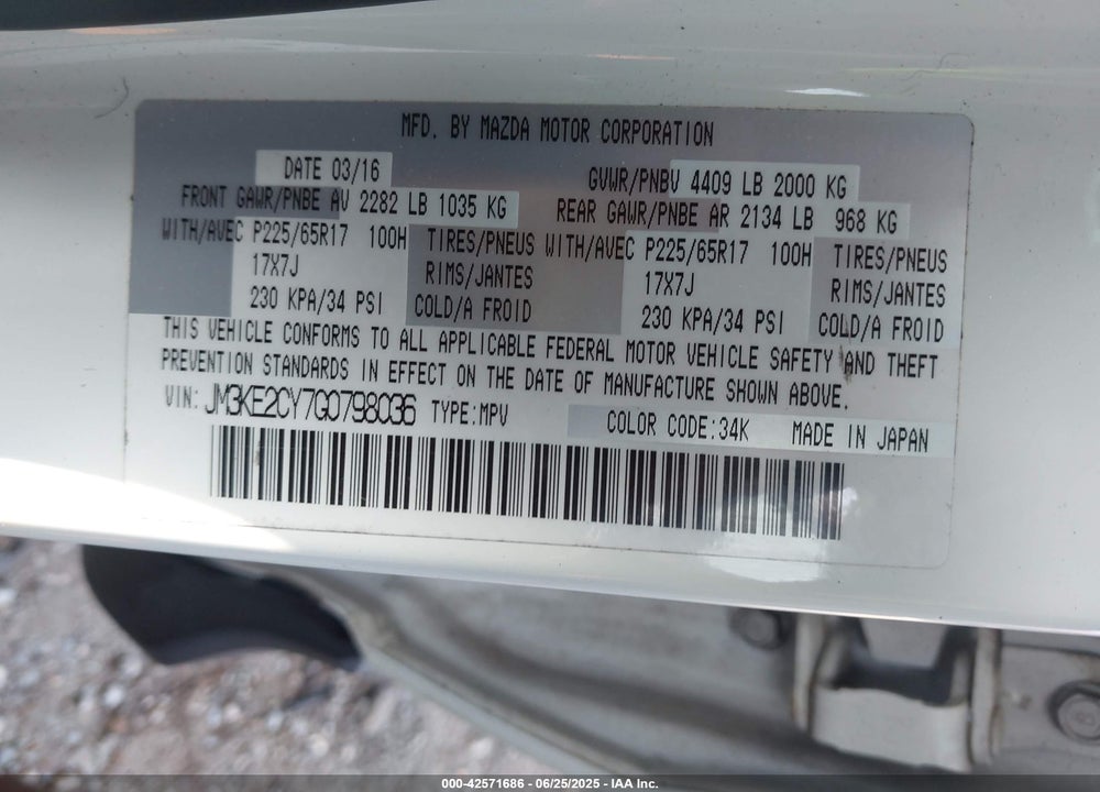 2016 MAZDA CX-5 VIN: JM3KE2CY7G0798036