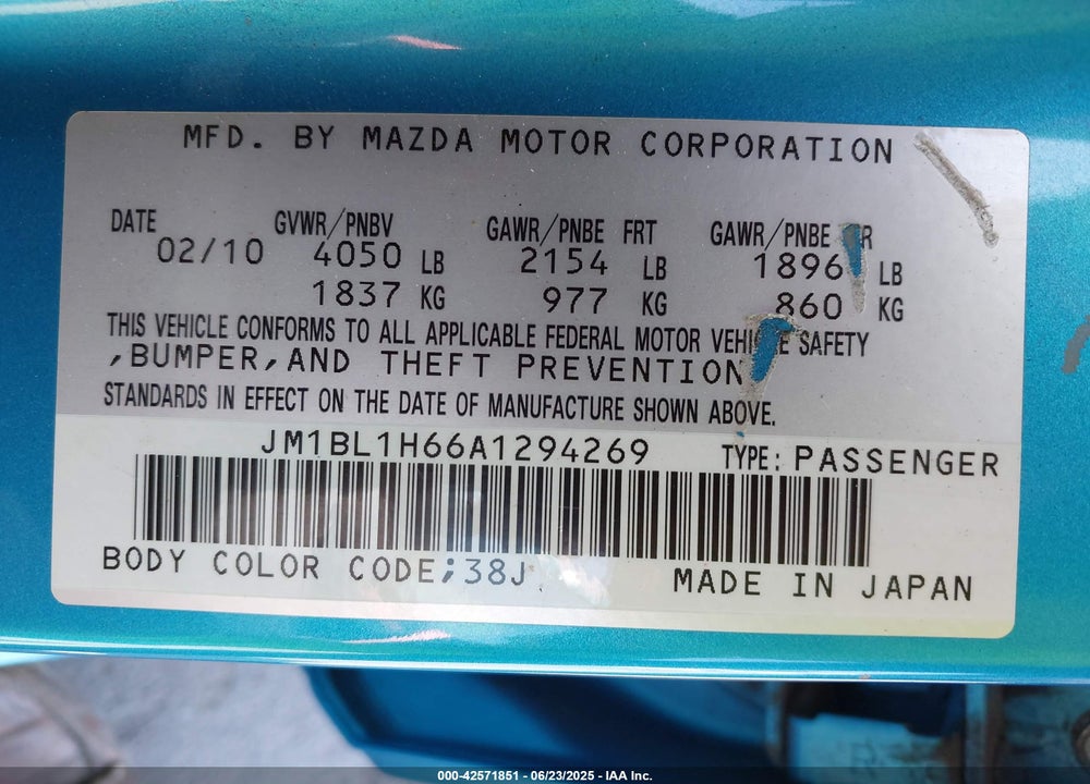 2010 MAZDA MAZDA3 VIN: JM1BL1H66A1294269