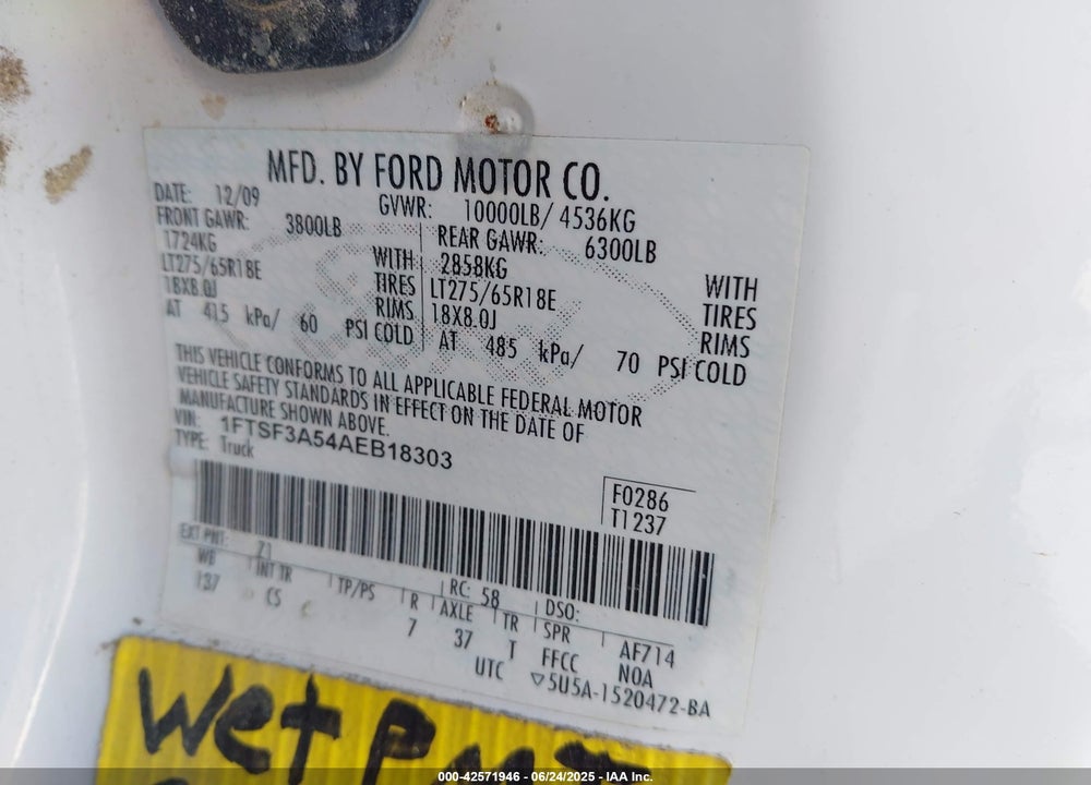 2010 FORD F-350 XL/XLT VIN: 1FTSF3A54AEB18303