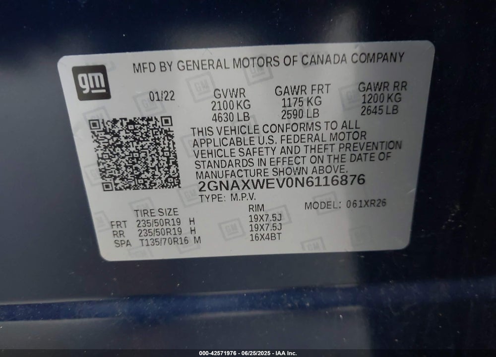 2022 CHEVROLET EQUINOX AWD RS VIN: 2GNAXWEV0N6116876