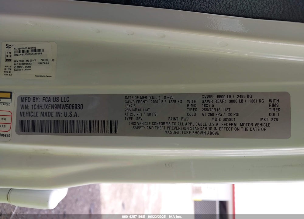 2021 JEEP WRANGLER UNLIMITED VIN: 1C4HJXEN9MW506930