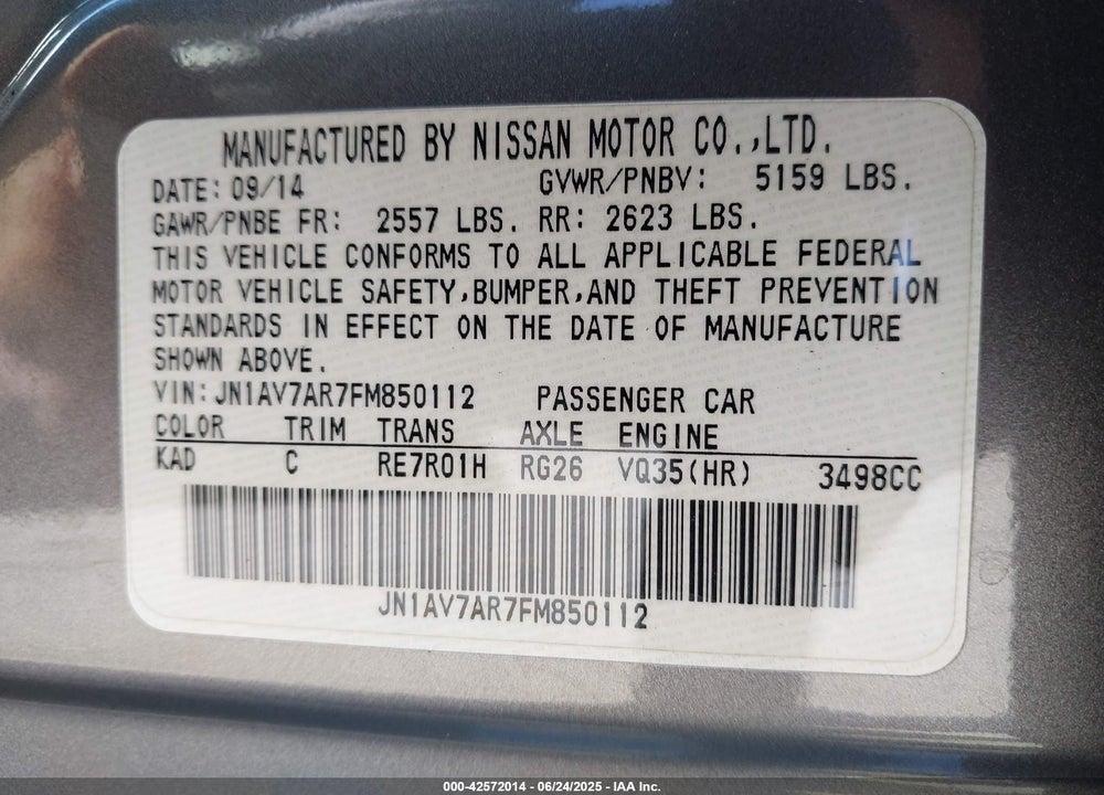 2015 INFINITI Q50 VIN: JN1AV7AR7FM850112