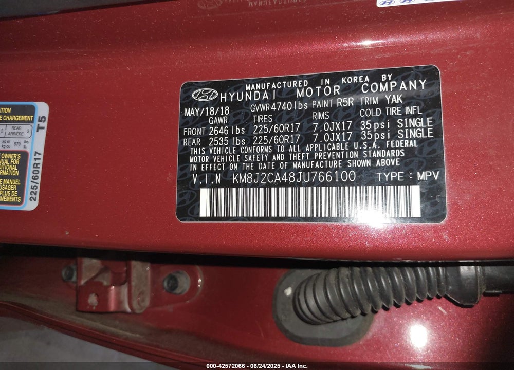 2018 HYUNDAI TUCSON SE VIN: KM8J2CA48JU766100