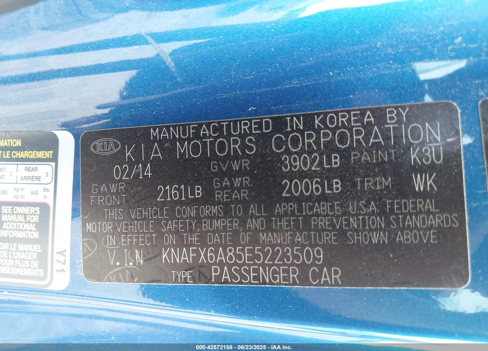 2014 KIA FORTE KOUP VIN: KNAFX6A85E5223509