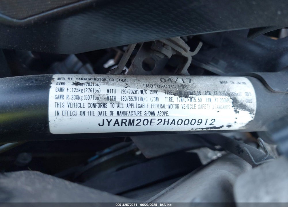 2017 YAMAHA FZ07A VIN: JYARM20E2HA000912