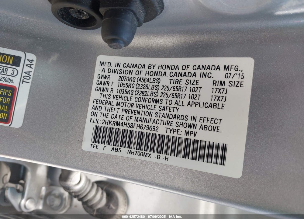 2015 HONDA CR-V EX VIN: 2HKRM4H58FH679692