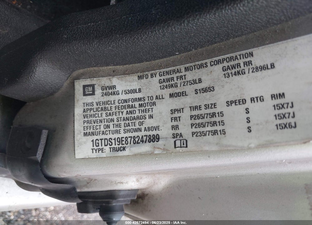 2007 GMC CANYON VIN: 1GTDS19E878247889