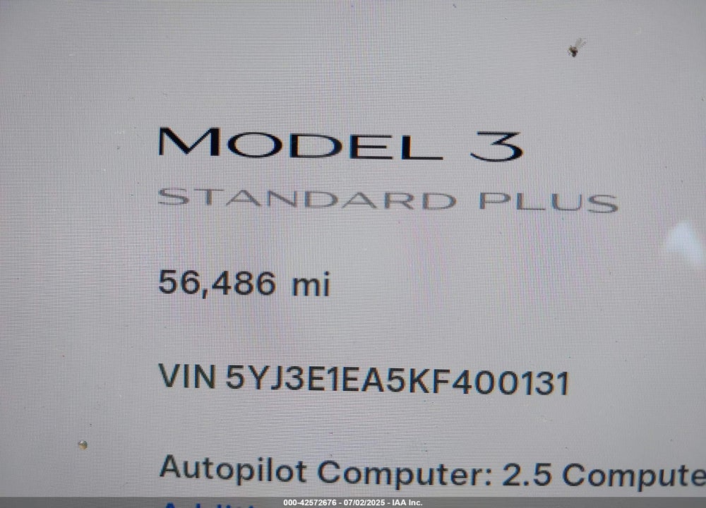 2019 TESLA MODEL 3 VIN: 5YJ3E1EA5KF400131