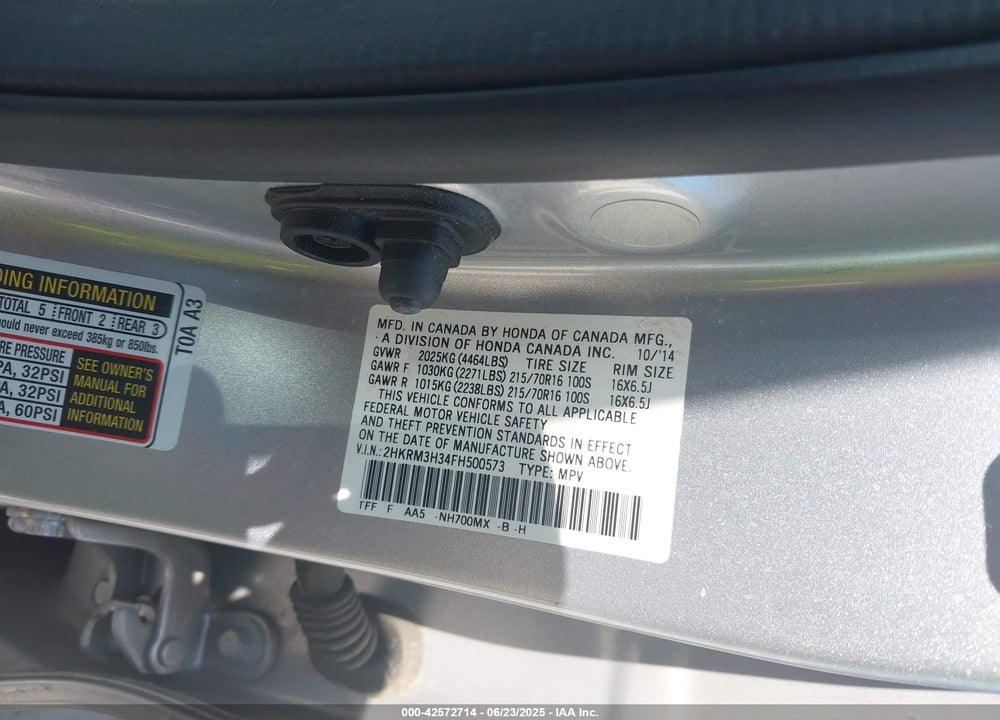2015 HONDA CR-V LX VIN: 2HKRM3H3YFH500573