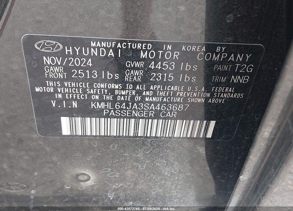 2025 HYUNDAI SONATA VIN: KMHL64JA3SA463687