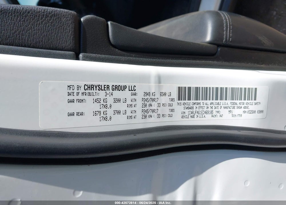2014 JEEP GRAND CHEROKEE VIN: 1C4RJFAG1EC469185