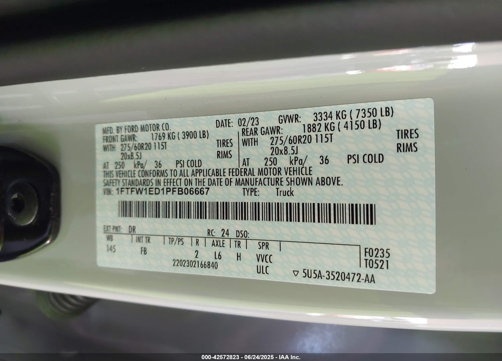 2023 FORD F-150 VIN: 1FTFW1ED1PFB06667