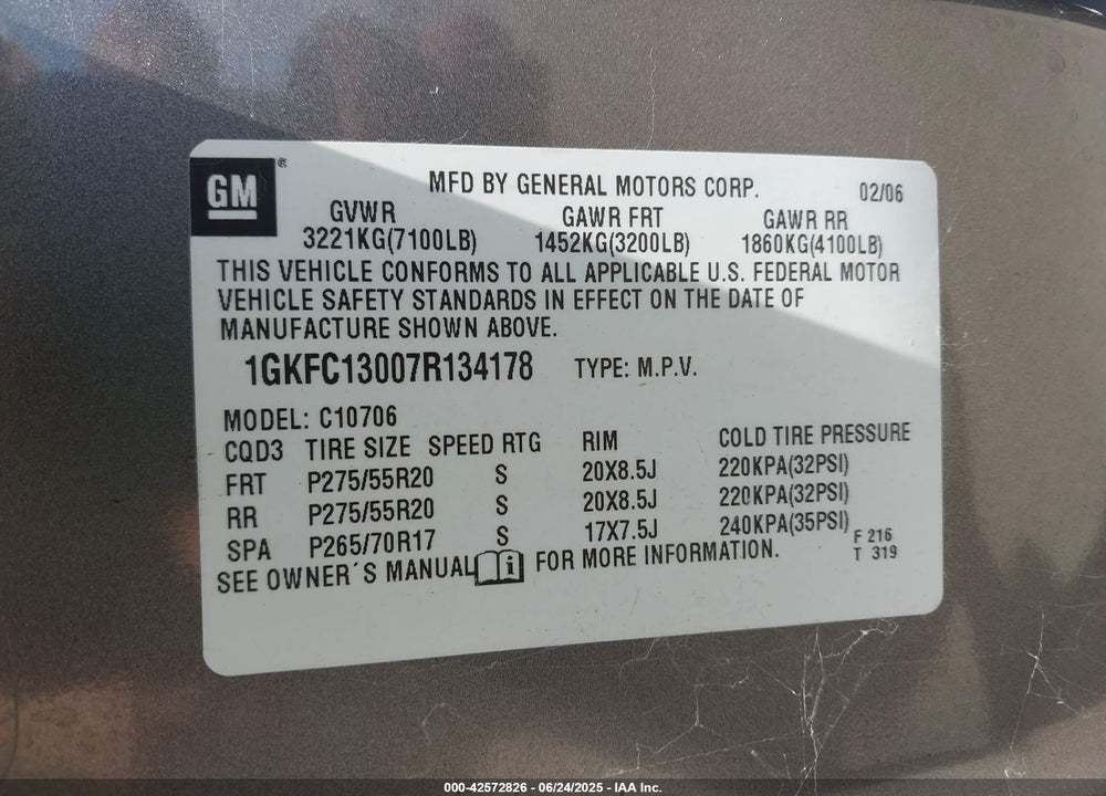 2007 GMC YUKON SLT VIN: 1GKFC13007R134178