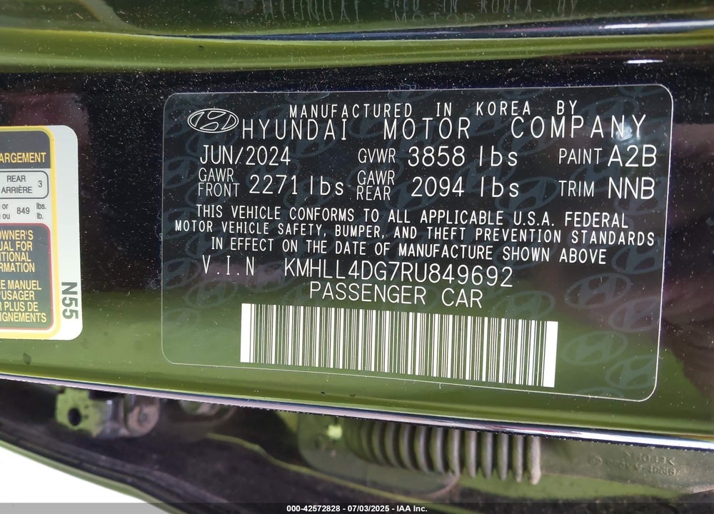2024 HYUNDAI ELANTRA VIN: KMHLL4DG7RU849692