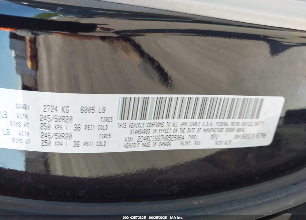 2017 CHRYSLER PACIFICA LIMITED VIN: 2C4RC1GG7HR525064