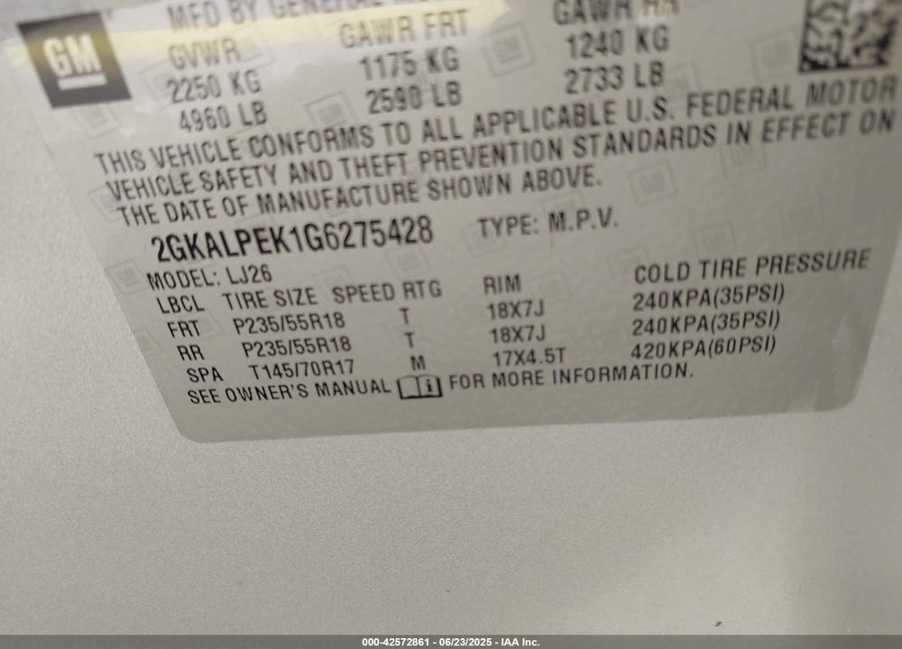 2016 GMC TERRAIN VIN: 2GKALPEK1G6275428