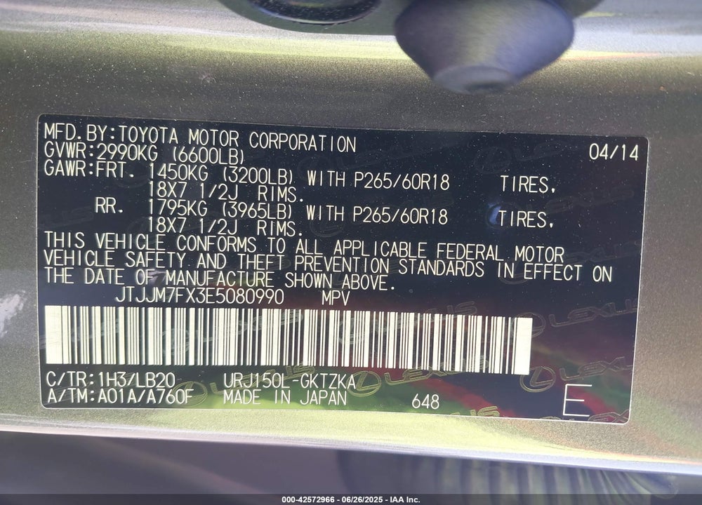 2014 LEXUS GX 460 LUXURY VIN: JTJJM7FX3E5080990