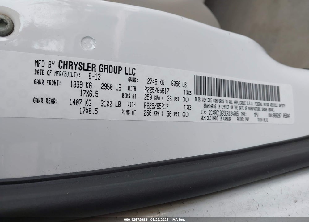 2014 CHRYSLER TOWN & COUNTRY TOURING VIN: 2C4RC1BG5ER124065