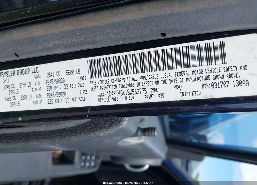 2011 DODGE NITRO VIN: 1D4PT4GK1BW563775