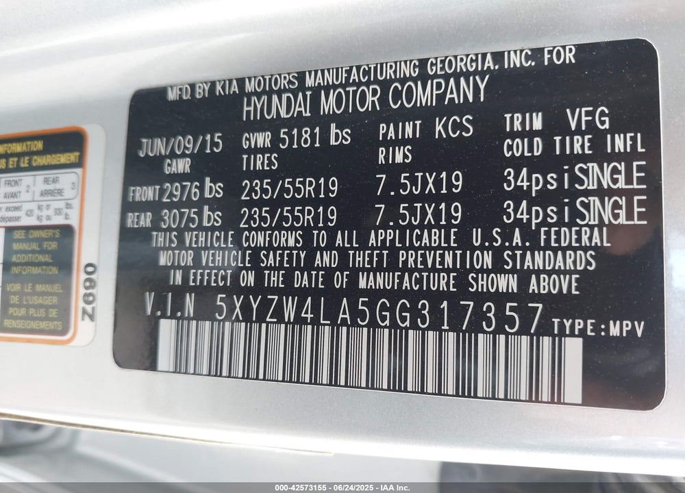 2016 HYUNDAI SANTA FE SPORT 2.0L TURBO VIN: 5XYZW4LA5GG317357