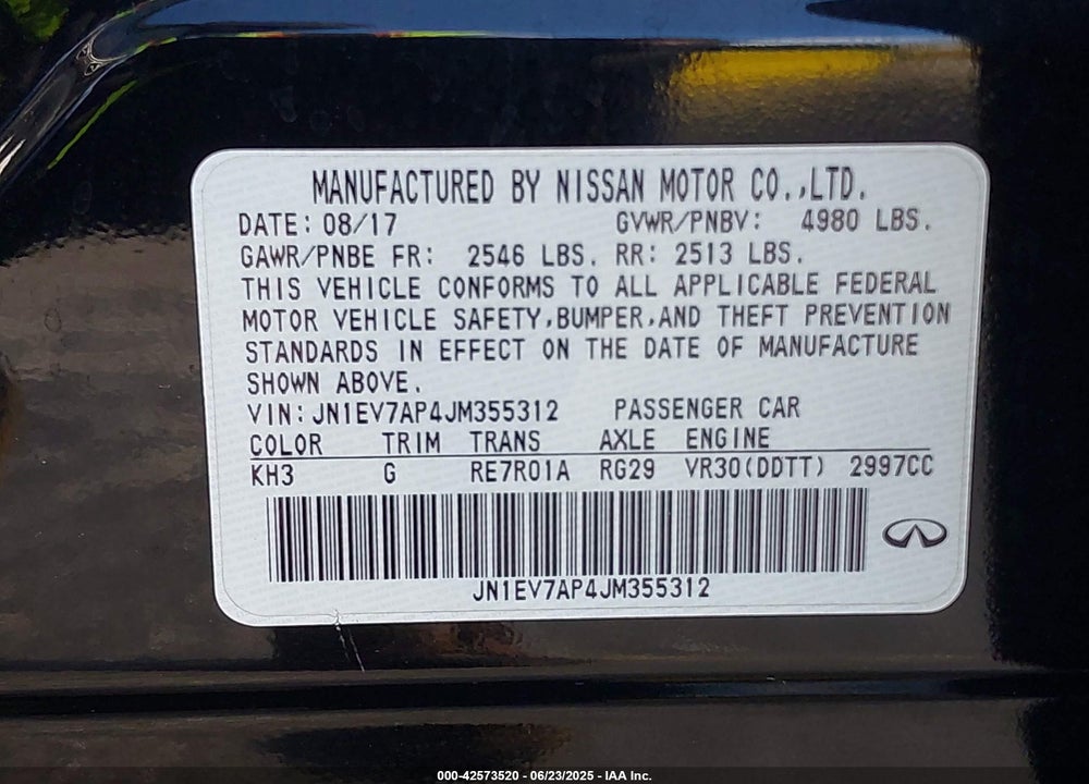 2018 INFINITI Q50 3.0T LUXE VIN: JN1EV7AP4JM355312