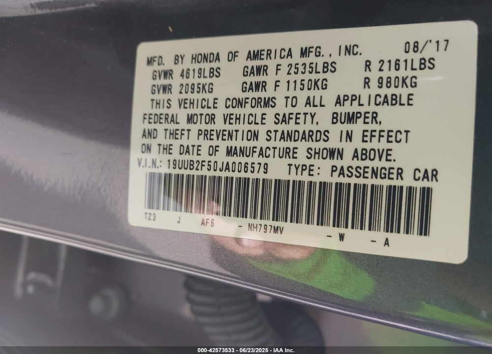 2018 ACURA TLX TECH PKG VIN: 19UUB2F50JA006579