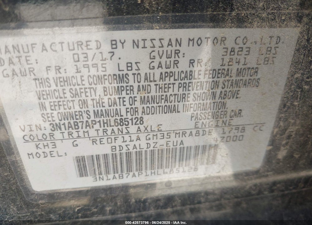 2017 NISSAN SENTRA VIN: 3N1AB7AP1HL685128