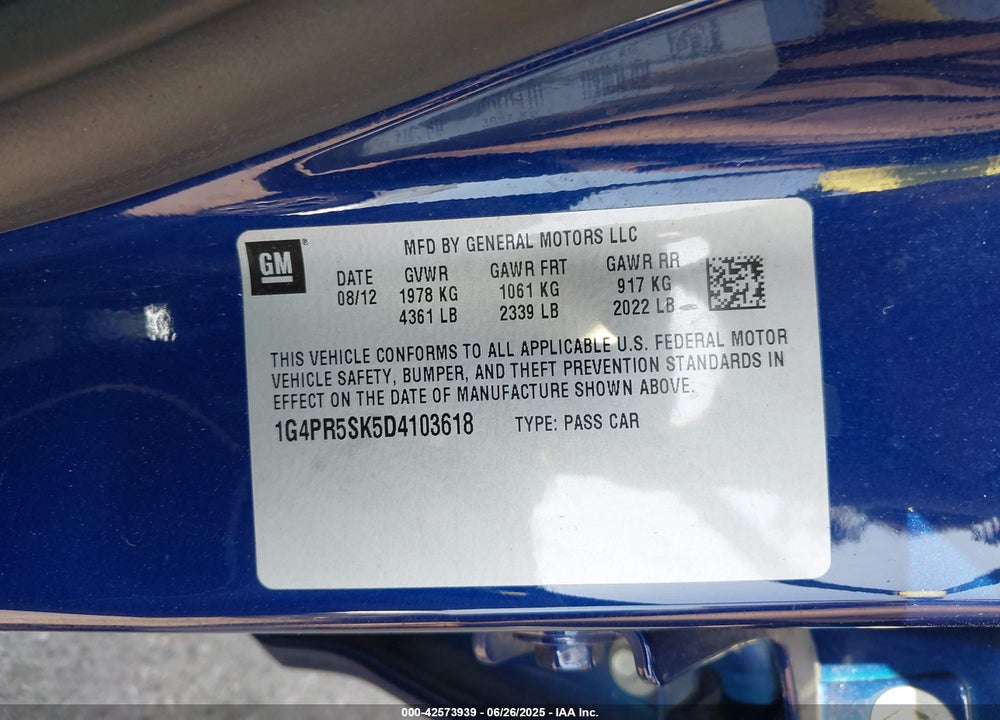 2013 BUICK VERANO VIN: 1G4PR5SK5D4103618
