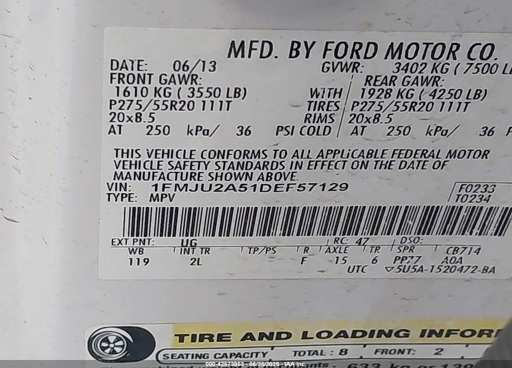 2013 FORD EXPEDITION LIMITED VIN: 1FMJU2A51DEF57129