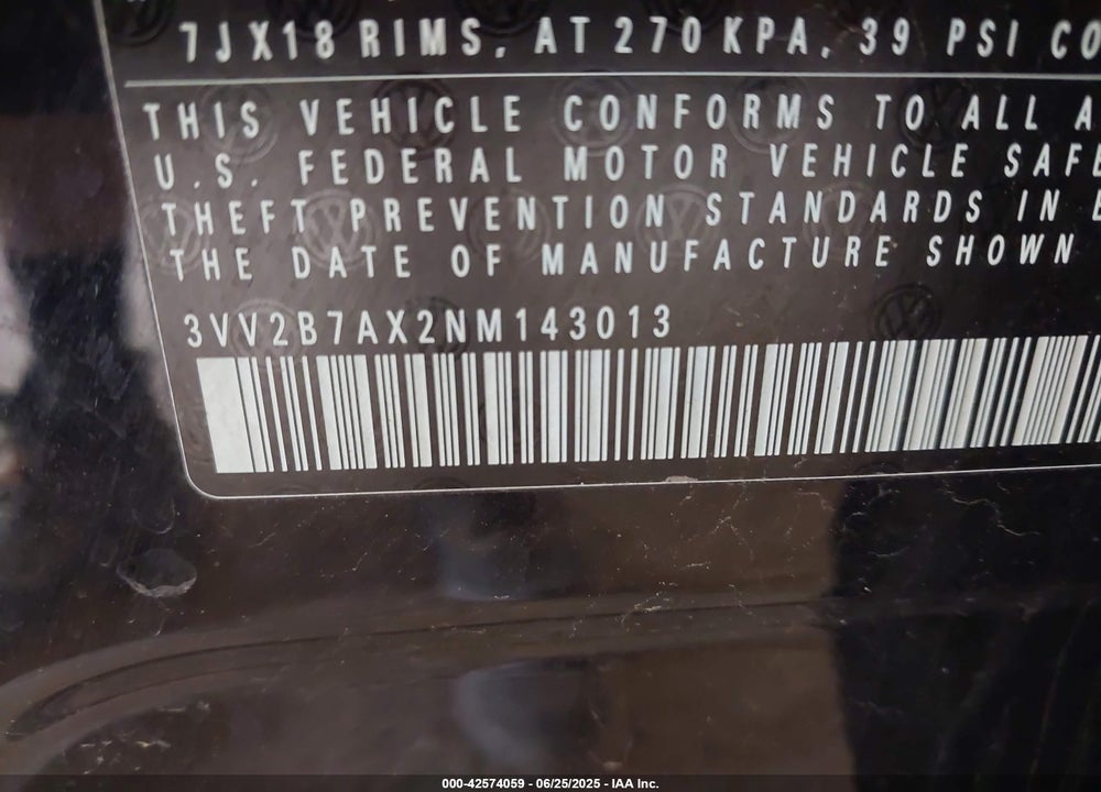 2022 VOLKSWAGEN TIGUAN VIN: 3VV2B7AX2NM143013