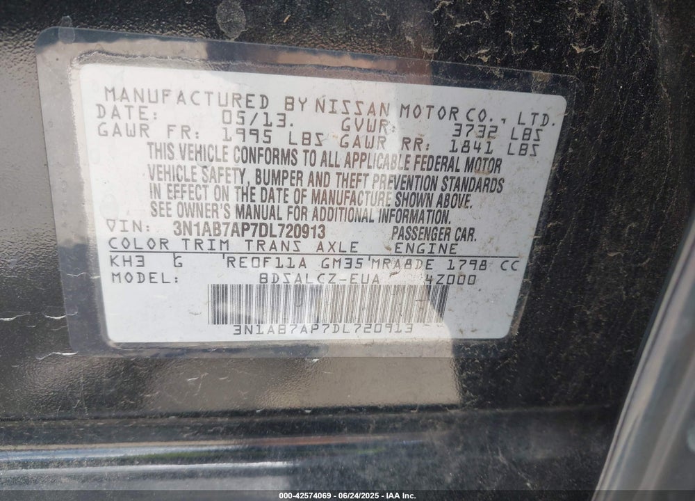 2013 NISSAN SENTRA VIN: 3N1AB7AP7DL720913