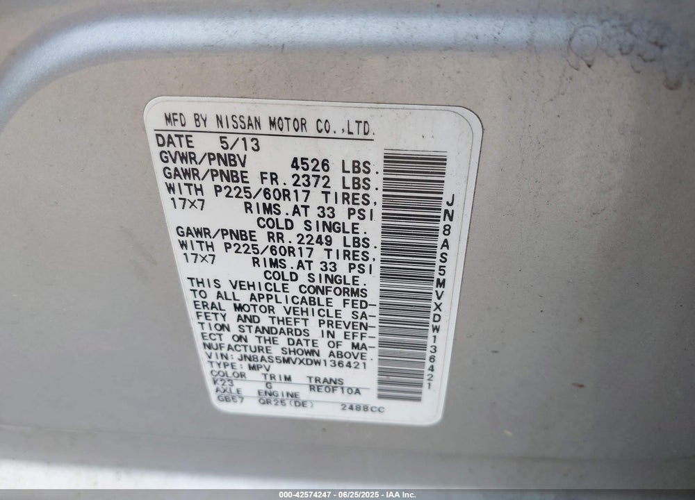 2013 NISSAN ROGUE VIN: JN8AS5MVXDW136421