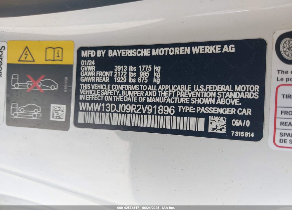 2024 MINI SE HARDTOP VIN: WMW13DJ09R2V91896