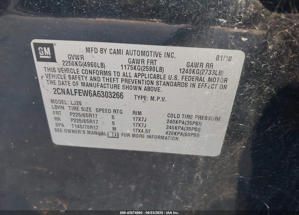 2010 CHEVROLET EQUINOX VIN: 2CNALFEW6A6303266